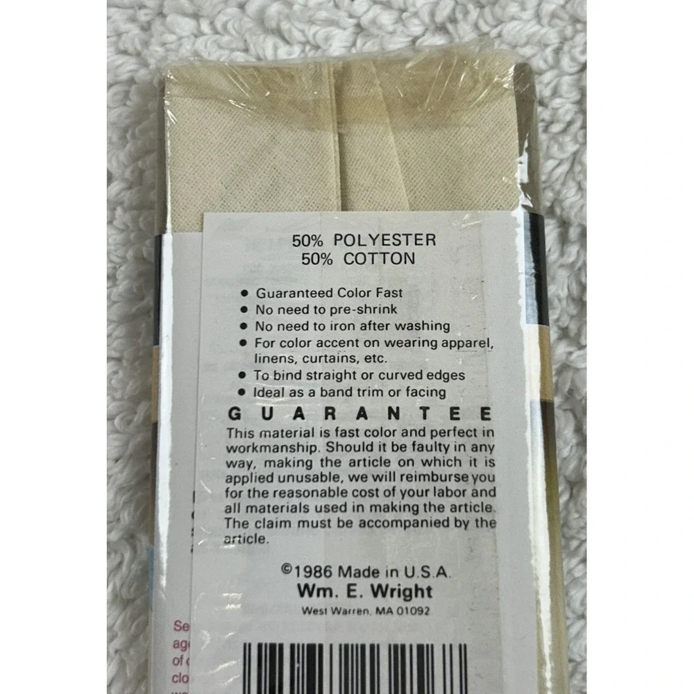 NOS 1986 Wrights Wide Bias Tape OYSTER 028 - 117 202 - 3 Yds